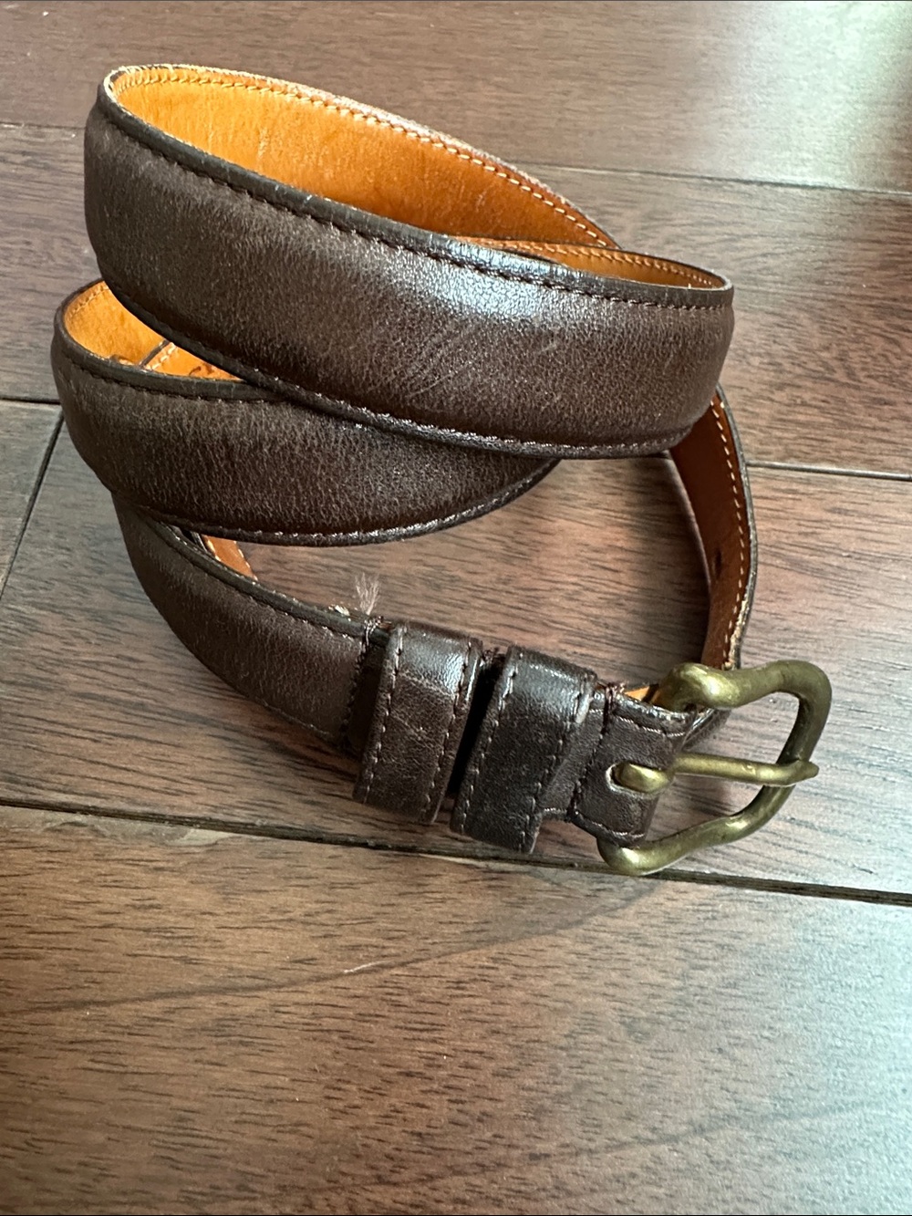 COACH- Men's Classic Brown Leather Belt with Brass Buckle